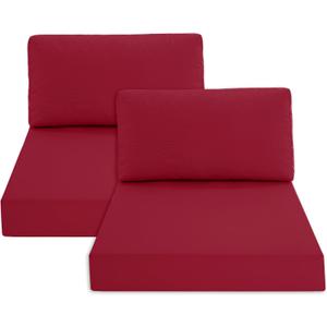 Outdoor Chair Cushions for Patio Furniture with Waterproof Detachable Cover, Deep Seat Couch Cushion Replacement and Backrest Pillow Set for Sectional Sofa, 25.6 x 25.6 Inch, Red, Set of 2