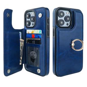 ONETOP for iPhone 15 Pro Max Wallet Case with Card Holder, 360° Rotation Ring Kickstand RFID Blocking PU Leather Double Magnetic Clasp Shockproof Cover for Women and Girls 6.7 Inch (Blue)