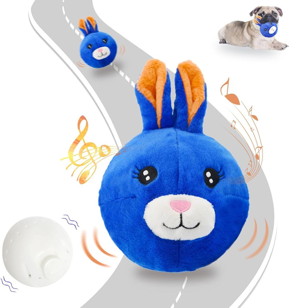 BABOLI Automatic Moving Dog Toy for Boredom, Attractive Bouncing Bunny Cover with a Talking and Vibrating Ball, USB-C Rechargeable Interactive Rabbit Dog Toy, Not for Aggressive Chewers