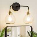 TETOTE 2-Light Modern Bathroom Light Fixtures, 2 Light Vanity Lights Over Mirror Black & Gold Wall Lamp with Clear Glass for Bathroom, Mirror, Living Room, Bedroom, Hallway