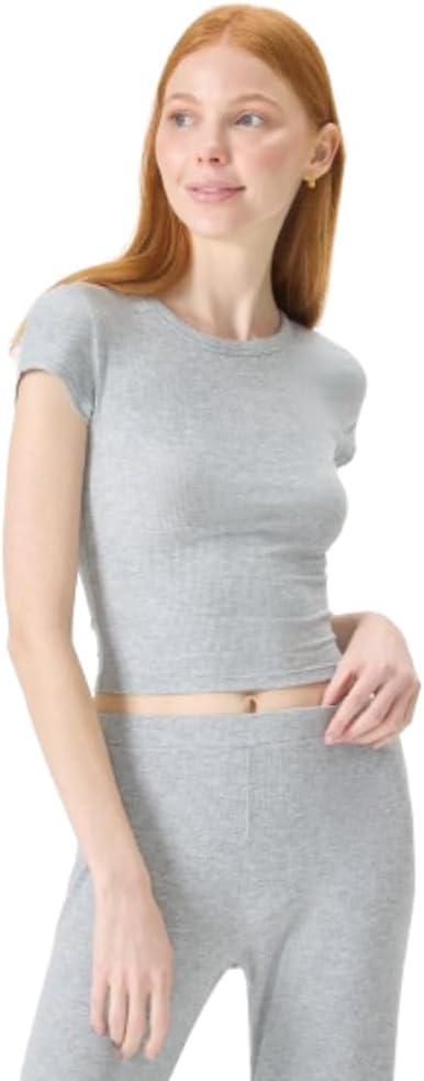florence by mills Women's Sleepwear Ribbed Tee (Medium, Heather Grey)