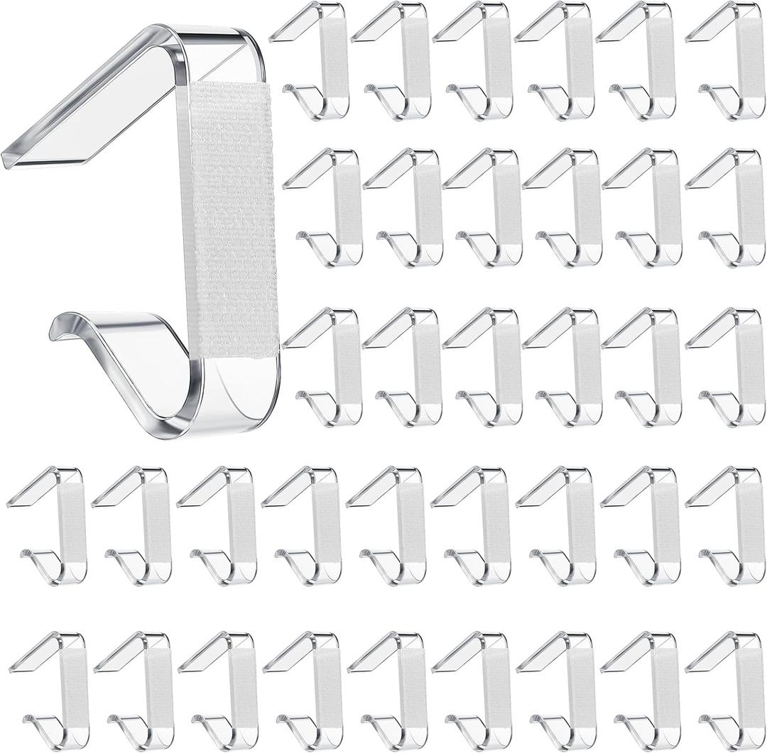 Yerliker 36 Pcs Clear Table Skirting Clips with Hook and Loop Plastic Tablecloth Holder Clips for Meeting Party Indoor Outdoor Events, Large