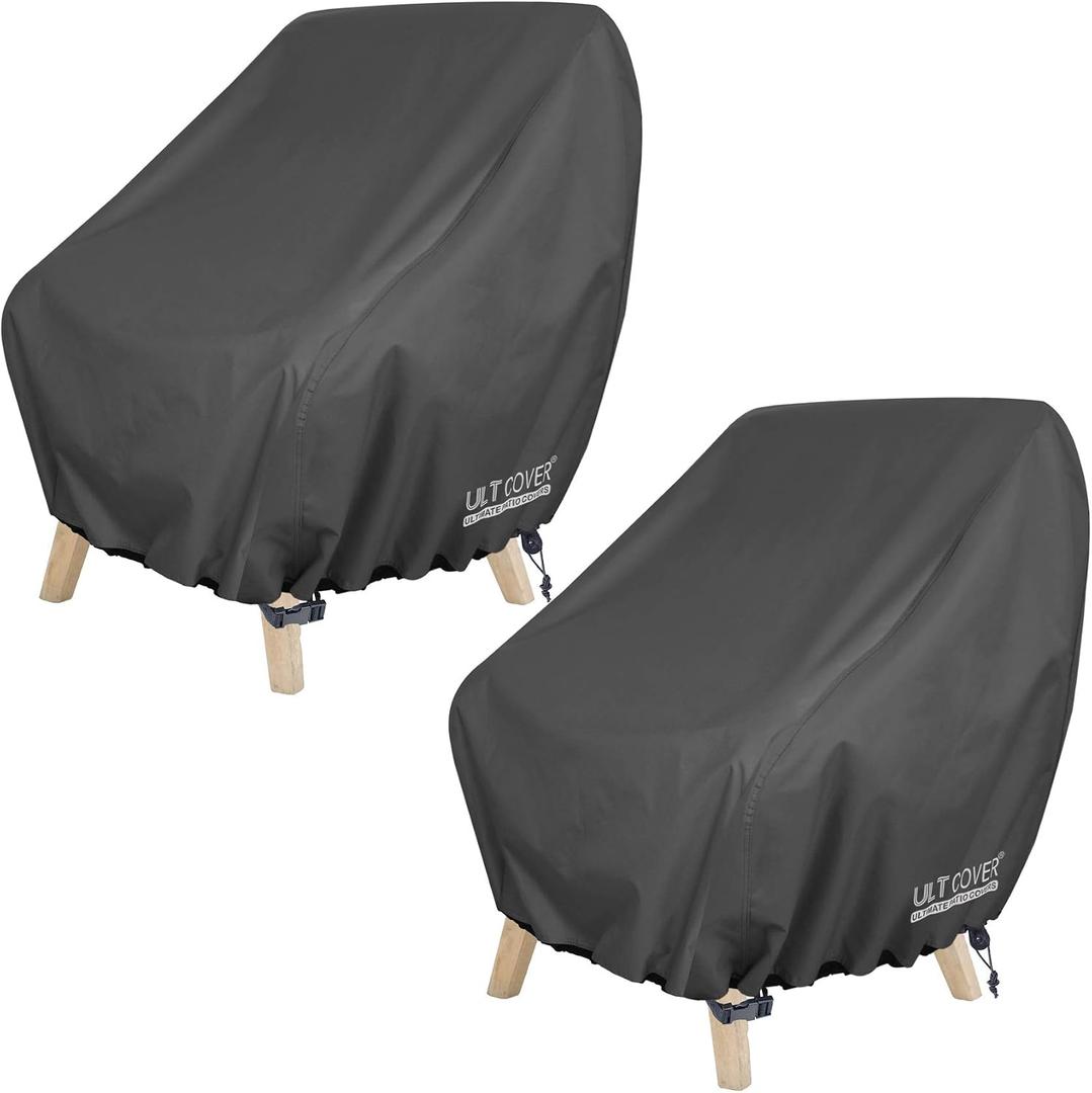 ULTCOVER Waterproof Patio Chair Cover Outdoor Lounge Deep Seat Single Lawn Chair Cover 2 Pack Fits Up to 35W x 38D x 34H inches, Black
