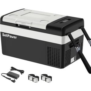 Setpower 12 Volt Refrigerator, 21QT portable freezer,12V Car Fridge With Fix Ropes,Compressor Electric Cooler -4~68,Plug in cooler for vehiclesTruck RV SUV Van Travel Camping RoadTrip (Black and White)