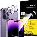 5 x NEW'C 4 Pack, 2 Pack for iPhone 14 Pro Max Screen Protector (6.7 inch) + 2 Pack Camera Lens Protector, Sensor Protection,Case Friendly Tempered Glass Film