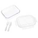 Glass Lunch Box 2 Compartments With Cutlery Lunch Box Lunch Box Containers Suitable Microwave and Dishwasher 980ML Transparent, Pack of 3
