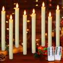 Flameless Candles with Remote: 8 Pack Battery Operated Window Candles 9.6" Real Wax LED Flickering Flameless Taper Candles 3D Wick Lights Halloween Christmas Wedding Birthday Party Decorations (Ivory)