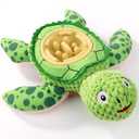 ZYBDP Interactive Dog Toy, Green Turtle Plush with Slow Feeder Bowl, Squeaky Chew Toy