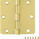 Door Hinges for Interior Doors 3-Pack 3.5-inch x 3.5-inch, Design House 1/4-inch Radius Steel Door Hinge Door Hardware, Satin Brass, 181339