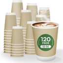12 oz Compostable Coffee Cups 120 Pack, BPI Certified Disposable Coffee Cups 12 oz, PLA Coated Natural Kraft Paper Cups for Office, Coffee Bar & Travel