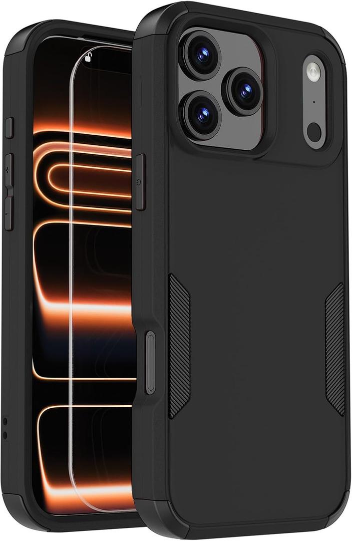 for iPhone 17 Pro Max Heavy Duty Protection Case, 3-Layers Anti-Slip Full Body Protective Drop Protection Shockproof with 1 Screen Protector for Apple iPhone 17 Pro Max6.9'' Black