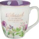 Christian Art Gifts Large Ceramic Inspirational Scripture Coffee & Tea Mug for Women: Blessed Encouraging Rose Gold Bible Verse, Novelty Drinkware for Home & Kitchen, Multicolor Purple Floral, 14 oz.