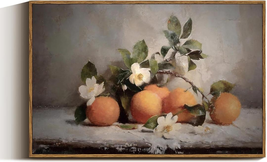 VIYYIEA Vintage Farmhouse Framed Wall Art, Oranges Still Life Paintings Kitchen Decor Aesthetic, Canvas Print Artwork, Rustic Home Wall Pictures for Living Room Bathroom Bedroom, 16x24 Inch