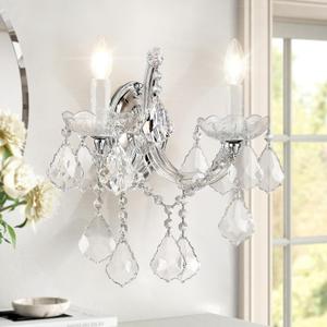 Crystal Wall Sconce Lighting, 2-Light Modern Crystal Wall Light Fixture Bathroom Maria Theresa Wall Lamp Light Fixtures Chrome Wall Sconce Light Wall Mounted Lamp for Living Room,Bedroom,Indoor