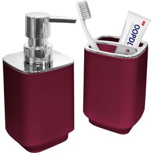 2Pack Burgundy Bathroom Accessories Set, Bohemian Bathroom Sink Set, Contain Soap Dispenser, Toothbrush Holder, Bathroom Toothbrush Holder Set