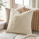 MIULEE Beige Throw Pillow Covers 18x18 Inch, Neutral Soft Plush Faux Wool Solid Couch Pillows Set of 2, Decorative Farmhouse Boho Cushion Covers for Sofa Living Room Bed Home Decor