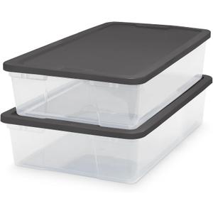 HOMZ Clear Plastic Storage Bins w/ Snaplock Lids, 28 Qt, Gray, 2 Pack
