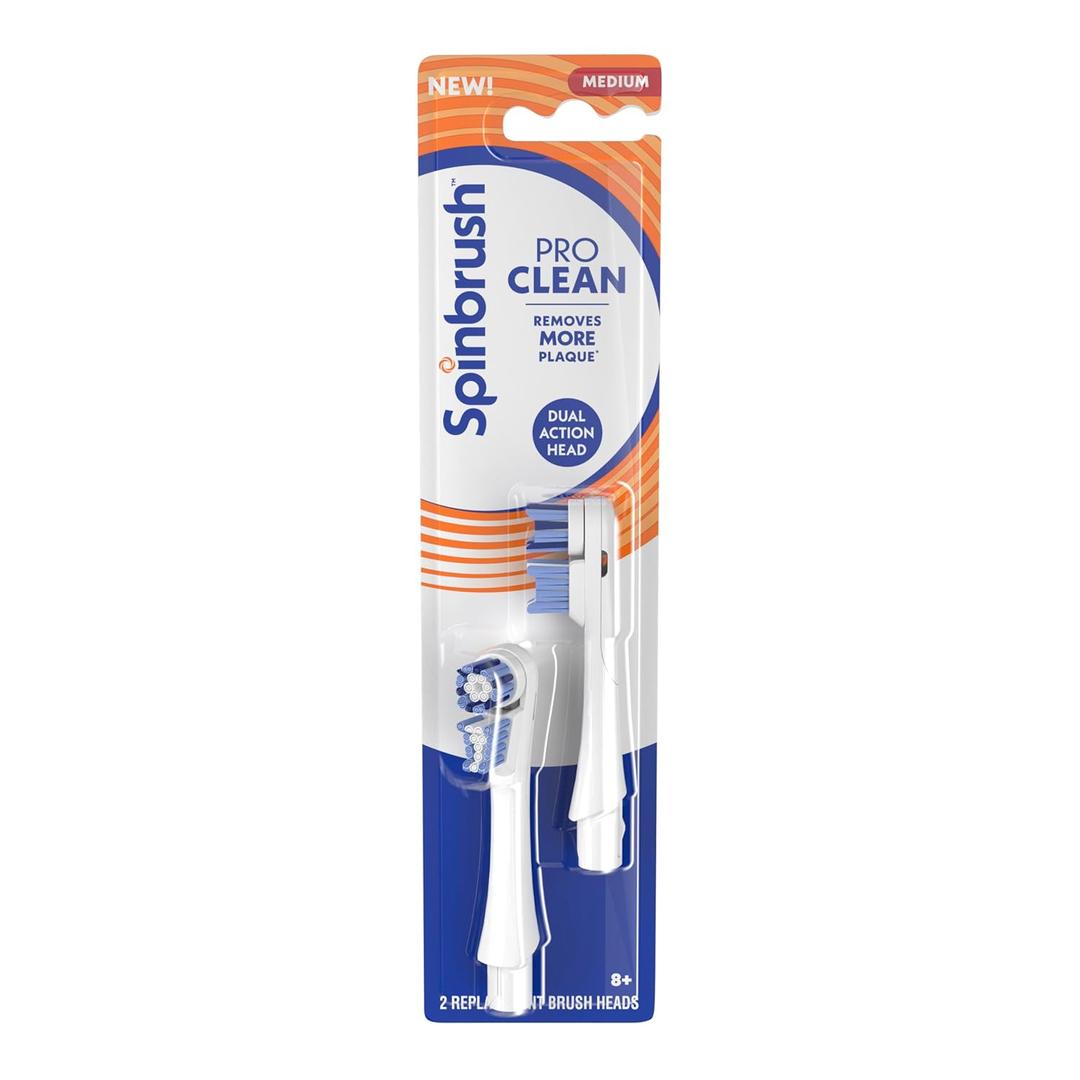 Spinbrush PRO Clean Replacement Heads, Electric Toothbrush Refills, Medium Bristles, 2 Count (Blue)