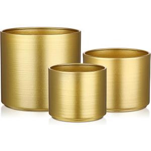 Briful Gold Metal Planters 3.93''/4.72''/5.9'' Gold Flower Planter with Drainage Hole for Outdoor Planting, Indoor Decorative Metal Buckets Floral Arrangement, Home Farmhouse Tables Decor, Set of 3