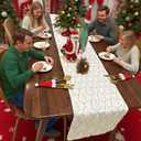 SHUNJIE Boho Beige Farmhouse Rustic Table Runner with Sequined Xmas Trees, 13''x72'' Soft Faux Fur Runner for Holiday Winter Home Party Fireplace Kitchen Dining Decor Table