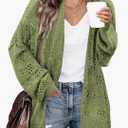 IN'VOLAND Womens Plus Size Crochet Cardigan Kimonos Boho Long Sleeve Oversized Summer Open Front Knitted Sweater, Small