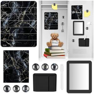11 Pcs Black Marble Locker Accessories Kit with Magnetic Whiteboard Locker Mirror and Pen Holder Marble Lockers Organizer Decorations Back to School Essentials Decorations