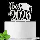 JIEEIN Class of 2026 Cake Topper, Graduation Party Decoration, Congrats Grad Design with Cap, Mirror Silver Acrylic
