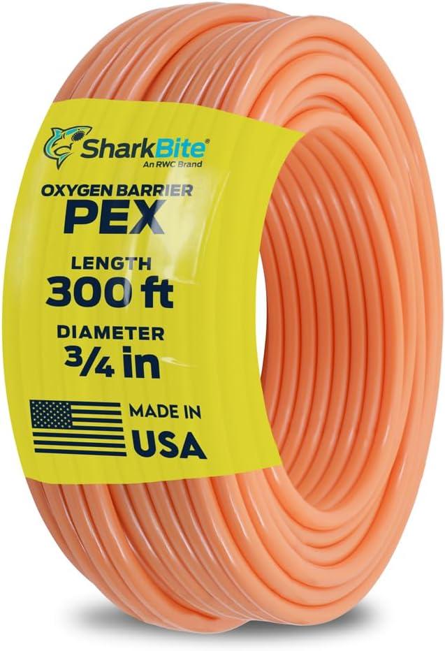 SharkBite 3/4 Inch x 300 Feet Orange PEX Pipe, Made in the USA, Oxygen Barrier Flexible Water Tubing for Radiant and Hydronic Heating, U870O300