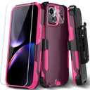 Xmon Case for iPhone 15 Plus, Heavy Duty Rugged Case Belt Clip Holster Kickstand Protective Cover [Shockproof] Compatible with Apple iPhone 15 Plus (Wine)