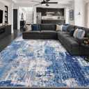 RELEANY Washable 9'x12' Abstract Area Rug for Living Room Blue Gray