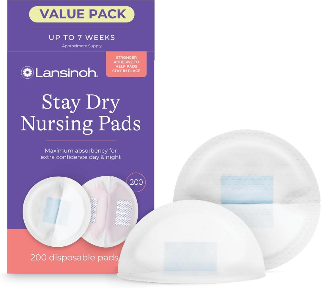 Lansinoh Stay Dry Disposable Nursing Pads for Breastfeeding, 200 Count (Pack of 1)