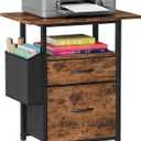 GYIIYUO 2 Drawer File Cabinet with 24'' Extended Desktop, Mobile Filing Cabinet, Rolling File Cabinet with Side Bag, Fabric Drawer, Fits A4/Letter Size, Printer Stand Home Office, Light Brown