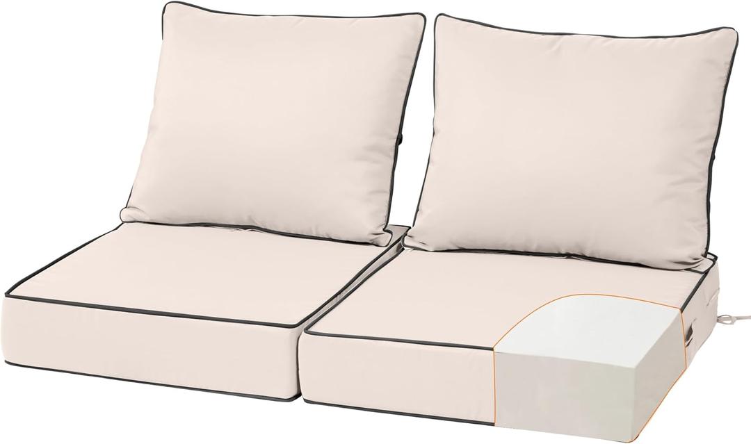 22x22 inch Outdoor Chair Cushion Set of 2, Fade-Resistant Deep Seat Patio Cushions with Handle Straps, Patio Furniture Cushion for Seat Patio Chairs, Rattan Furniture, Beige