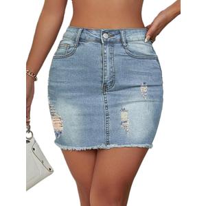 Jean Skirt for Women Stretch Casual High Waisted Denim Short Skirt Cute A Line Mini Pencil Skrit (Blue, S)