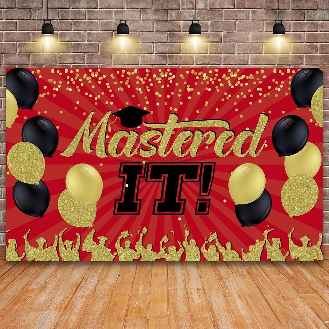 Mastered It Backdrop Banner | Masters Graduation Party Decor Photography Background | 2025 Graduation Party Cake Table Decorations | Congrats Grad Studio Photoshoot Props | 6 x 3.6 ft