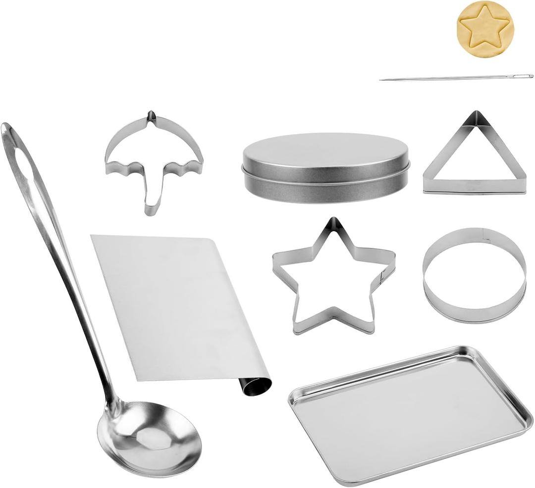 9pcs Korean Sugar Candy Making Tools, Stainless Steel Dalgona Cookie Cutters Set Multi-Shape Biscuit Molds for Baking Cake Decoration Family And Party Game DIY