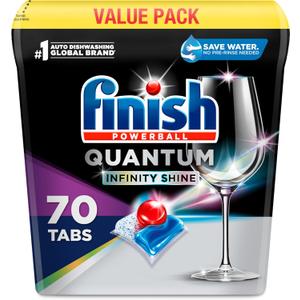 Finish Quantum Infinity Shine Dishwasher Pods, No Pre-Rinse Dishwasher Detergent Soap Removes 24HR Dried-On Stain and Grease, Leaving a Virtually Spotless Shine, 70 Count