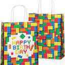 24 Pcs Building Block Party Favor Bags with Handles - Bricks Goodie Gift Candy Bags for Birthday Party Baby Shower Supplies Decorations