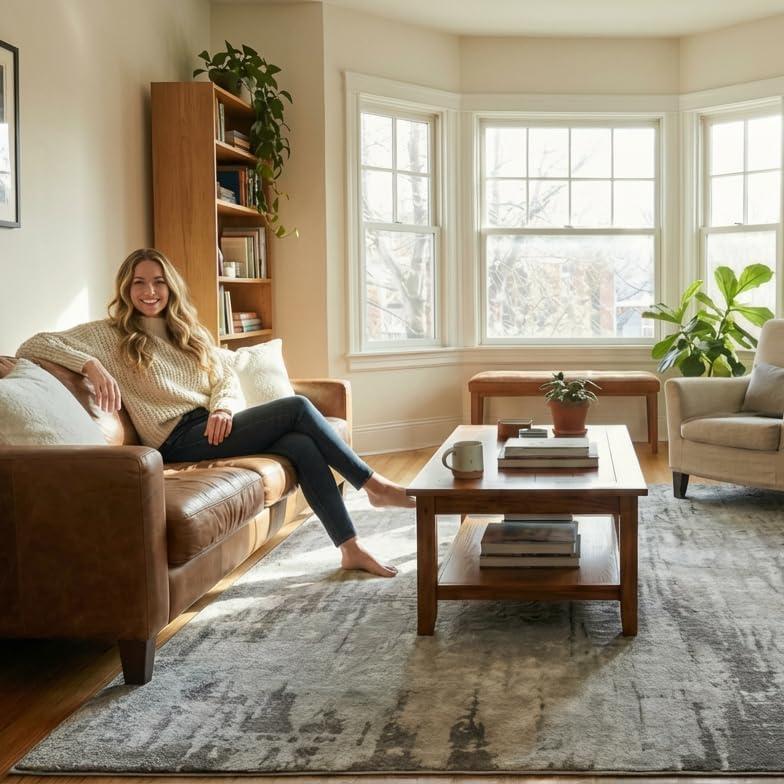 Machine Washable Area Rugs 8x10, Large Modern Abstract Rugs for Living Room Grey Indoor Floor Non-Shedding Carpets for Bedroom Dining Farmhouse Home Office | Grey