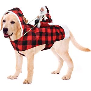Dog Cat Christmas Winter Plaid Hoodie Coat for Pet - Santa Claus Running Xmas Dog Clothes XXXL, Red