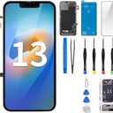 for iPhone 13 Screen Replacement 6.1" with Ear Speaker Flex Cable Proximity Sensor LCD Touch Display Digitizer Full Assembly with Front Glass Repair Tools Kits A2482 A2631 A2634 A2635 A2633