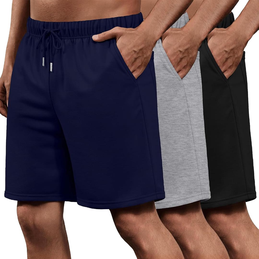August Alley 3 Pack Big and Tall Men's Sweat Shorts Basketball Athletic L-5XL Drawstring Elastic Waist Pocket Workout Bermuda(Navy Blue, Light Gray, Black,XX-Large)