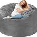 Homguava 5FT Bean Bag Chair Giant BeanBag with Memory Foam Filled, Comfy Bean Bag Chairs for Adults, Adult Bean Bag Chair with Dutch Velvet Cover for Living Room Bedroom-Grey (5FT-50"x50"x24")