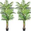 6ft Tall Triple Golden Cane Palm Artificial Tree Large Tropical Palm Tree UV Resistant Fake Plant in Pot for Indoor Outdoor Big House Living Room Outside Patio Office Home Decor (Set of 2)