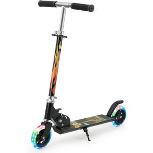 Scooter for Kids Ages 3+, Teens, Foldable Kick Scooter with Light up Wheels, Kickstand, 3 Adjustable Levels, Rear Brake, Lightweight Boys Girls Outdoor Toys for Kids 8-12, Black