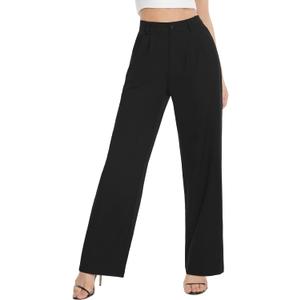 Tapata Women Wide Leg Pants High Waisted Dress Trousers Casual Elastic Pockets Business Work Slacks (14, Black)