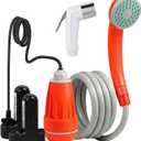 KEDSUM Portable Shower, Portable Camp Shower Pump with Rechargeable Battery, Portable Shower for Camping, Portable Outdoor Shower Head for Camping, Hiking, Traveling(+ Handheld Sprayer) (Orange-2 Batteries)