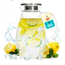 Glass Pitcher with Lid and Spout - 2 Liter / 68 oz, Borosilicate Glass w/Handle - Carafe for Hot/Cold Beverages - Water Jug - Iced Tea Pitcher - Juice Server - by PJC-Kitchen,2 Piece