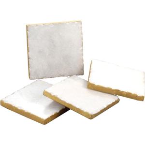 Thirstystone Square White Marble/Gold Edged Coasters (Set of 4), Multicolor