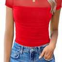 Avidlove Women's Short Sleeve Bodysuit Turtle Neck Body Suits Mesh One Piece Leotard Going Out Tops Date Outfits (Medium, Red)